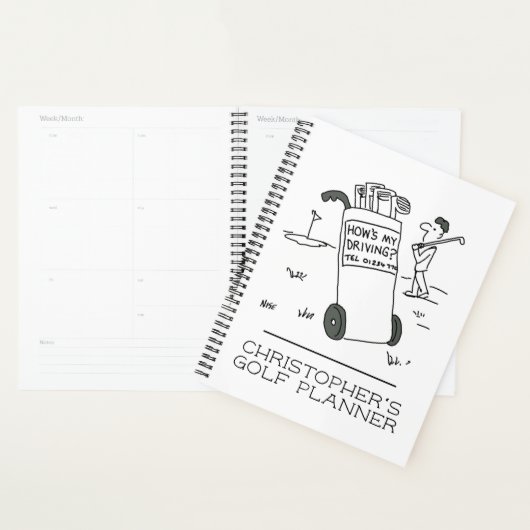 ゴルファーおもしろいの漫画イラストレーション。 プランナー手帳 (ディスプレー)