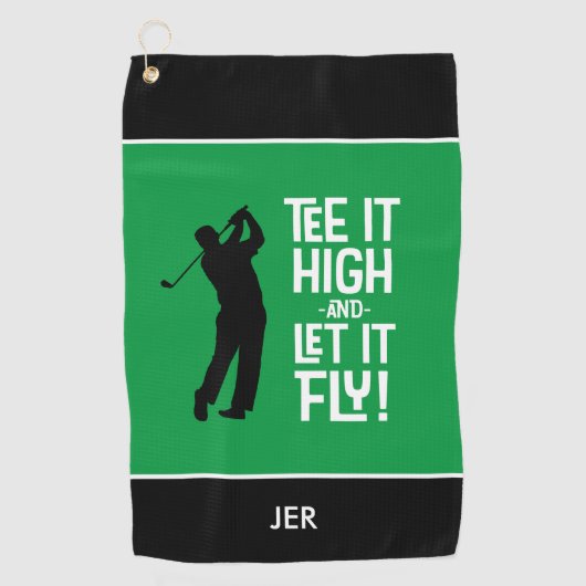 ゴルファーおもしろいゴルフモノグラムのスポーツグリーンブラック ゴルフタオル (正面)