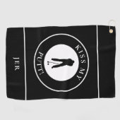 ゴルファーおもしろいパットユーモアモダンモノグラムメンズブラック ゴルフタオル (横)