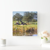 ゴルファーおよびゴルフコースの時計 スクエア壁時計 (ホーム)