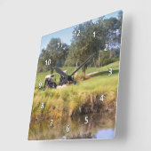 ゴルファーおよびゴルフコースの時計 スクエア壁時計 (傾斜)