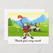 ゴルファーがグリーンのゴルフサンキューカード (正面/裏面)