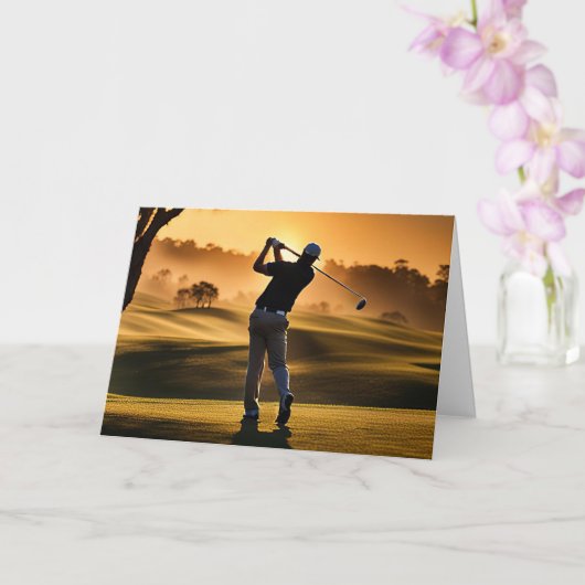 ゴルファーがゴルフコースをスイングする父親の日 カード (蘭)