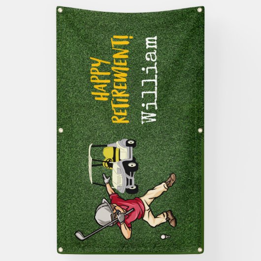 ゴルファーが緑の草に浸るゴルフの引退 横断幕 (縦)