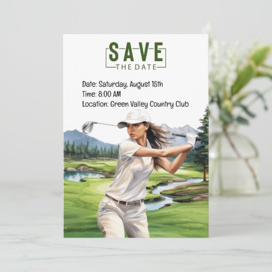 ゴルファーとのゴルフパーティの招待状カードの水色 招待状 (スタンド正面)