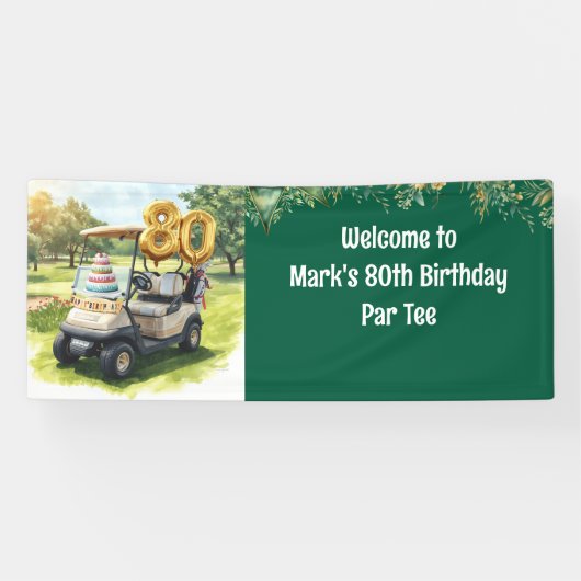 ゴルファーに贈るコース上のケーキでお祝いする80歳の誕生日 横断幕 (横)