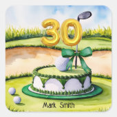 ゴルファーのためのお誕生日ケーキ付きゴルフ30th誕生日 スクエアシール (正面)
