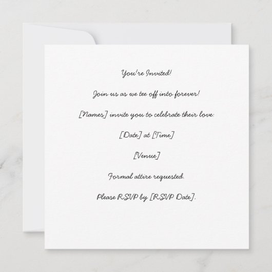 ゴルファーのためのウェディング招待状 - ゴルフボールがグリーンに セーブザデート (裏面)