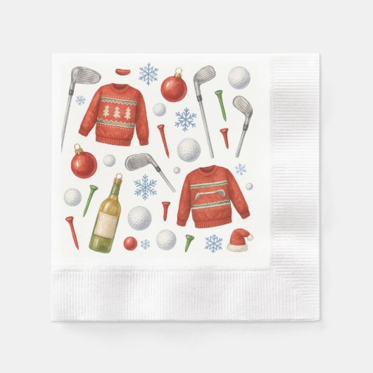 ゴルファーのためのクリスマスをテーマにした冬の装飾 縁ありカクテルナプキン (正面)
