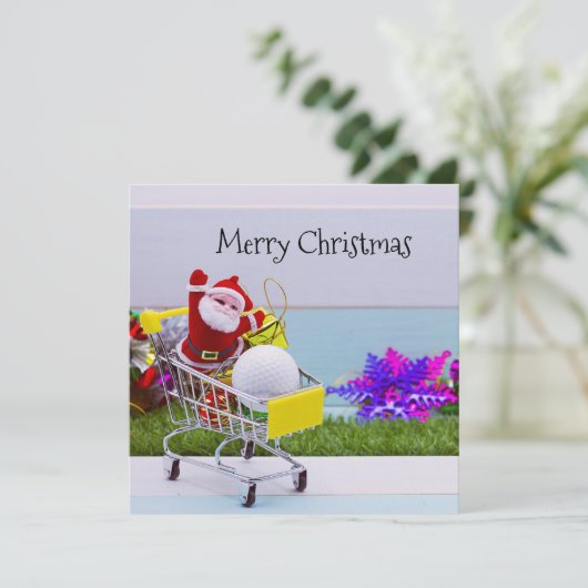 ゴルファーのためのクリスマスショッピングをするサンタクロース シーズンカード (スタンド正面)