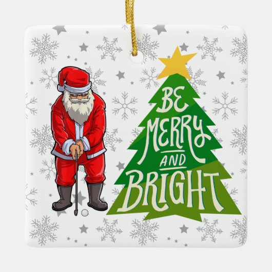 ゴルファーのためのクリスマスツリーとゴルフサンタクロース セラミックオーナメント (正面)