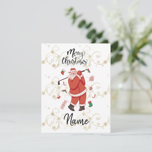 ゴルファーのためのクリスマスプレゼントとサンタクロースのゴルフ カード (スタンド正面)