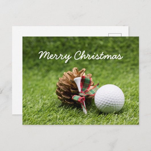ゴルファーのためのクリスマス ゴルフボールと松ぼっくり ポストカード (正面/裏面)