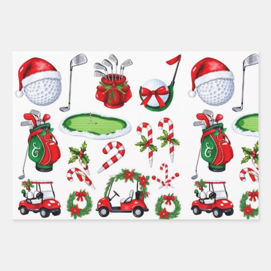 ゴルファーのためのゴルフクリスマステーマのギフト ラッピングペーパーシート (正面2)