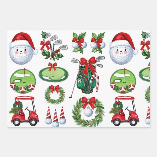 ゴルファーのためのゴルフクリスマステーマのギフト ラッピングペーパーシート (正面)