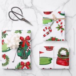 ゴルファーのためのゴルフクリスマステーマのギフト ラッピングペーパーシート