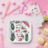 ゴルファーのためのゴルフクリスマステーマのパーティーレッドグリーン ペーパープレート (パーティー)