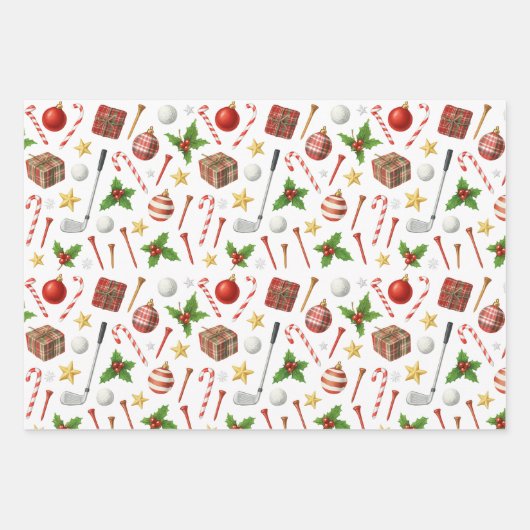 ゴルファーのためのゴルフクリスマスパーティーをテーマにしたゴルフ ラッピングペーパーシート (正面2)