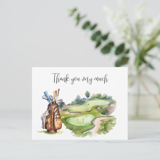ゴルファーのためのゴルフコースの水彩画ゴルフバッグ ポストカード (スタンド正面)