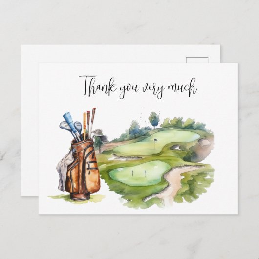 ゴルファーのためのゴルフコースの水彩画ゴルフバッグ ポストカード (正面/裏面)