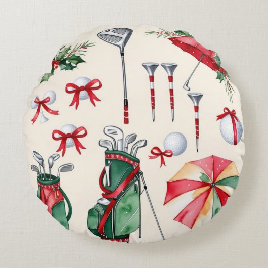 ゴルファーのためのゴルフ用具クリスマスデコレーション ラウンドクッション (正面)