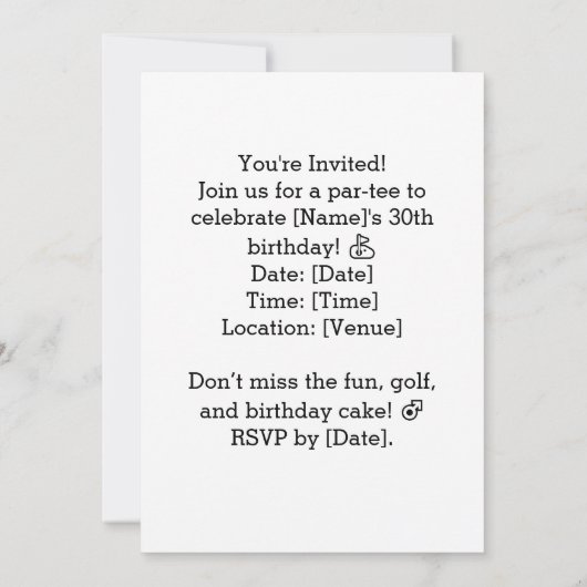 ゴルファーのためのゴルフ30thバースデーケーキパーティー 招待状 (裏面)