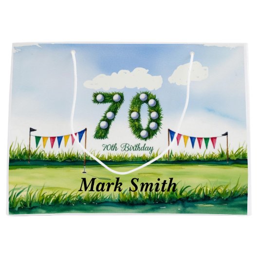 ゴルファーのためのゴルフ70番目の誕生日 ラージペーパーバッグ (正面)