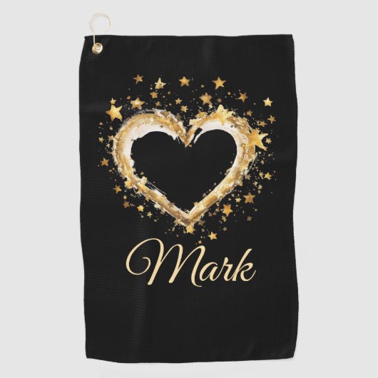ゴルファーのためのゴールデンハートバレンタインデーLOVE ゴルフタオル (正面)
