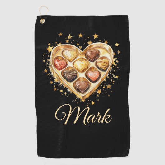ゴルファーのためのゴールデンハートバレンタインデーLOVE ゴルフタオル (正面)