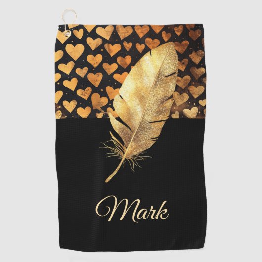 ゴルファーのためのゴールデンハートバレンタインデーLOVE ゴルフタオル (正面)