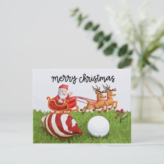 ゴルファーのためのサンタクロースとゴルフのクリスマス シーズンポストカード (スタンド正面)