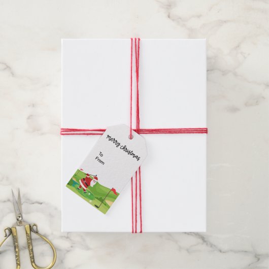 ゴルファーのためのサンタクロースとゴルフクリスマスゴルフおもしろい場 ギフトタグ (より糸付き)