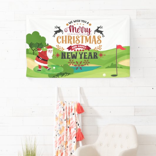 ゴルファーのためのサンタクロースとゴルフクリスマスゴルフおもしろい場 横断幕 (インサイチュ)