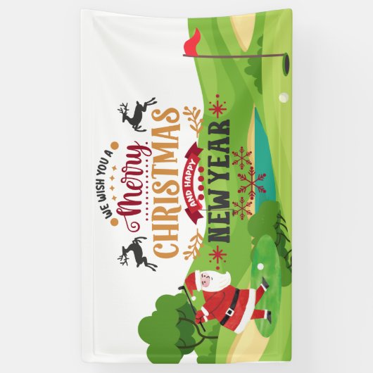ゴルファーのためのサンタクロースとゴルフクリスマスゴルフおもしろい場 横断幕 (縦)
