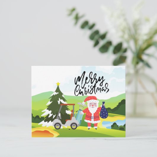 ゴルファーのためのサンタクロースとゴルフクリスマス シーズンポストカード (スタンド正面)