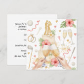 ゴルファーのためのハワイアン テーマの結婚式 招待状 (正面/裏面)