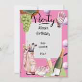 ゴルファーのためのピンクの上にボールを全てオーバー付きゴルフアイロン 招待状 (正面)