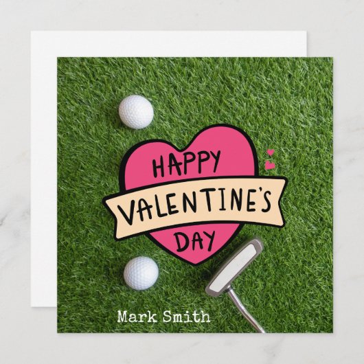ゴルファーのためのボールとゴルフバレンタインデー シーズンカード (正面/裏面)