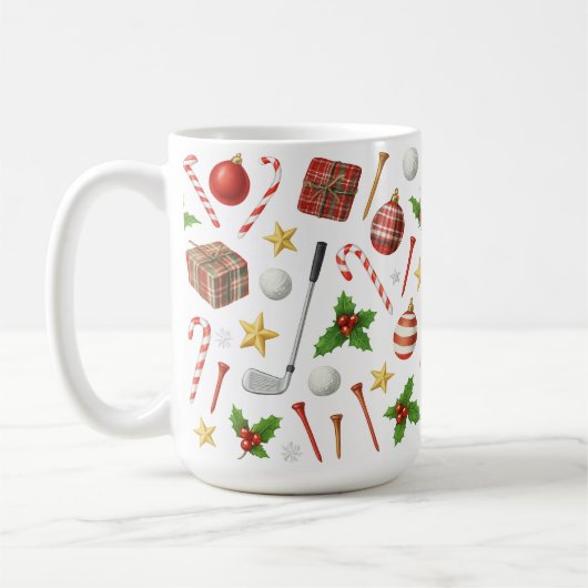 ゴルファーのためのボールの贈り物をテーマにしたゴルフクリスマス コーヒーマグカップ (左)