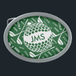 ゴルファーのためのモノグラムのなパターン 卵形バックル<br><div class="desc">名前入りなスポーツによっては緑および白のテーマのデザインがゴルフをします。 それはプロかアマチュアゴルファーのためのユニークで名前入りなゴルフをするギフトを作成するために完全にひとつにまとめられるゴルフクラブ、ゴルフ・ボールおよびさまざまなゴルフをする言葉のタイポグラフィのモノグラムのイニシャルそして背景パターンと-カスタマイズことができる金ゴールドの球を特色にします。
私達は異なった色の組合せのためのカスタムな要求を歓迎します。 購入前にあなたの要求の私達の店によって私達に連絡すれば私達はあなたのためのそれを作成して幸せです。</div>