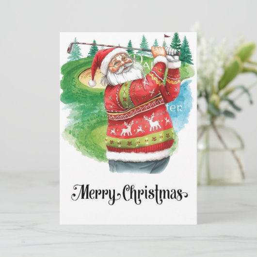 ゴルファーのクリスマスをテーマにしたゴルフの醜いセーター シーズンカード (スタンド正面)