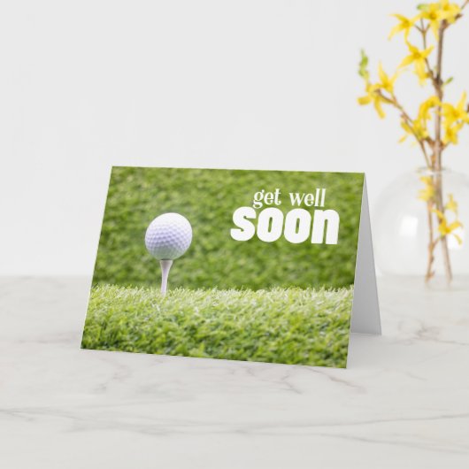 ゴルファーのグリーンにゴルフボールを付けて早く元気になる カード (黄色い花)