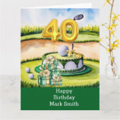 ゴルファーのコースにケーキとゴルフ40th誕生日 カード (黄色い花)
