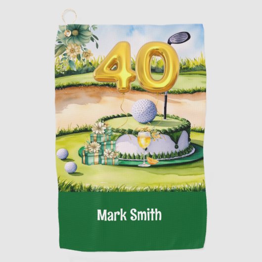 ゴルファーのコースにケーキとゴルフ40th誕生日 ゴルフタオル (正面)