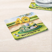 ゴルファーのコースにケーキとゴルフ40th誕生日 スクエアペーパーコースター (アングル)