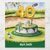 ゴルファーのコースにケーキとゴルフ40th誕生日 ワインラベル (シングルラベル)