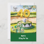 ゴルファーのコースにケーキとゴルフ40th誕生日 招待状 (正面)