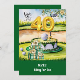 ゴルファーのコースにケーキとゴルフ40th誕生日 招待状