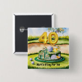 ゴルファーのコースにケーキとゴルフ40th誕生日 缶バッジ (正面&裏面)