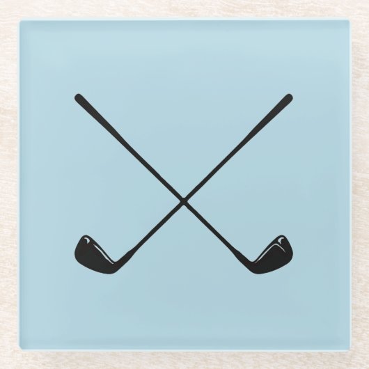 ゴルファーのゴルフクレスト青模様ガラスのコースター ガラスコースター (正面)